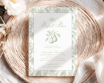 The Perfect Pear Bridal Shower Invitation Vintage Floral Wedding Invite Chinoiserie Toile De Jouy Editable Template Instant Download PE