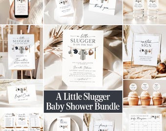 Baseball Baby Shower Invitation A Little Slugger on the Way Baby Shower Decor and Games Bundle Instant Download Editable Template LS