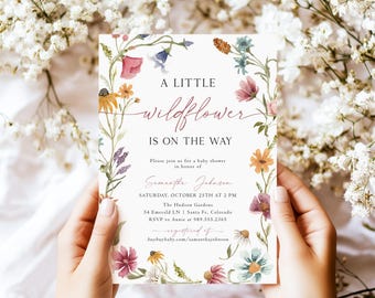A Little Wildflower Baby Shower Invitation Baby In Bloom Baby Shower Invite Floral Spring Baby Shower Evite Editable Template P9