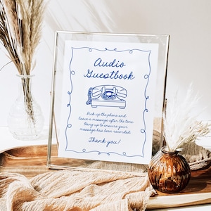 Audio Guestbook Table Sign Template, Quirky Hand Drawn Illustration Wedding, French Whimsical Doodle Shower Signs, Bridal Baby Shower, PR