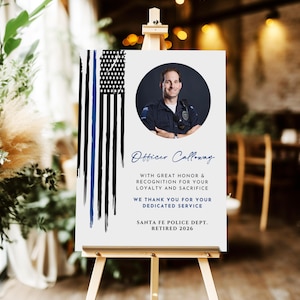 Police Retirement Welcome Sign Template, Police Thank You Sign for Retirement Party, Thin Blue Line Photo Police Department Memorial, US