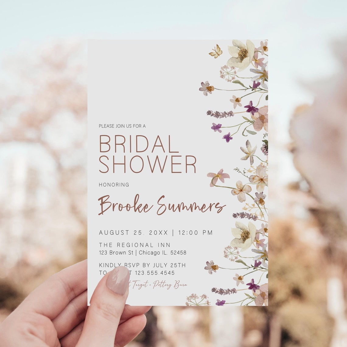 Wildflower Bridal Shower Invitation Set, Bridal Garden, Floral Invite
