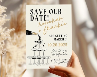 Champagne Tower Save the Date Template: Whimsical Wedding Announcement