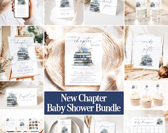 A New Chapter Begins Baby Shower Invitation Storybook Boy Baby Shower Bundle Blue Book themed Baby Shower Decor New Tale Shower Games BC