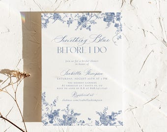 Something Blue Before I Do Bridal Shower Invitation Vintage Floral Wedding Shower Brunch Chinoiserie Toile Invite Set Printed & Shipped Y1