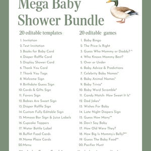 Mallard Baby Shower Invitation Bundle Green Plaid Duck Baby Shower Invite Duck Hunting Shower Games Editable Template Instant Download MD image 9
