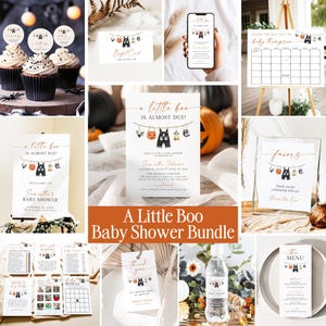 Halloween Baby Shower Bundle Little Boo Baby Shower Invitation Bundle Little Boo is Almost Due Signs Ghost Baby Shower Games Bundle BO