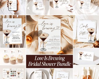 Love Is Brewing Bridal Shower Bundle Espresso Martini Invitation Template Printable Brunch Invite DIY Editable Coffee Wedding Invites E1