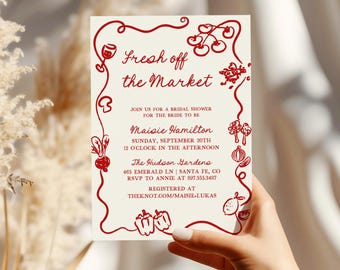 Off The Market Bridal Shower Invitation Template, Editable Hand drawn Farmers Market Invite, Printable Handwritten Bridal Brunch Invites, F1