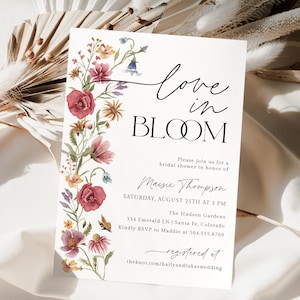 Love In Bloom Bridal Shower Invite, Wild flower Bridal Shower Invitation, Floral Spring Bridal Shower Evite, Editable Template, P5