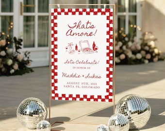 Thats Amore Italian Dinner Party Welcome Sign Template, Hand Drawn French Style Engagement Signs, Whimsical Doodle Illustration Signage, T3