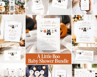 Halloween Baby Shower Bundle Little Boo Baby Shower Invitation Bundle Little Boo is Almost Due Signs Ghost Baby Shower Games Bundle BO
