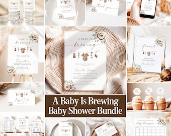 Coffee Baby Shower Invitation A Baby Is Brewing Shower Bundle Gender Neutral Baby Shower Games + Signs Editable Template Instant Download J4
