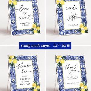 Mediterranean Lemon Bridal Shower Invitation Template Bundle Editable Italian Blue Tiles Frame Invites DIY Main Squeeze Positano Wedding, DB image 4