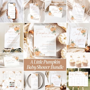 Little Pumpkin Fall Baby Shower Bundle, Floral Pumpkin Set, Editable Baby Shower Invitation Bundle, Printable Fall Baby Shower Games G5