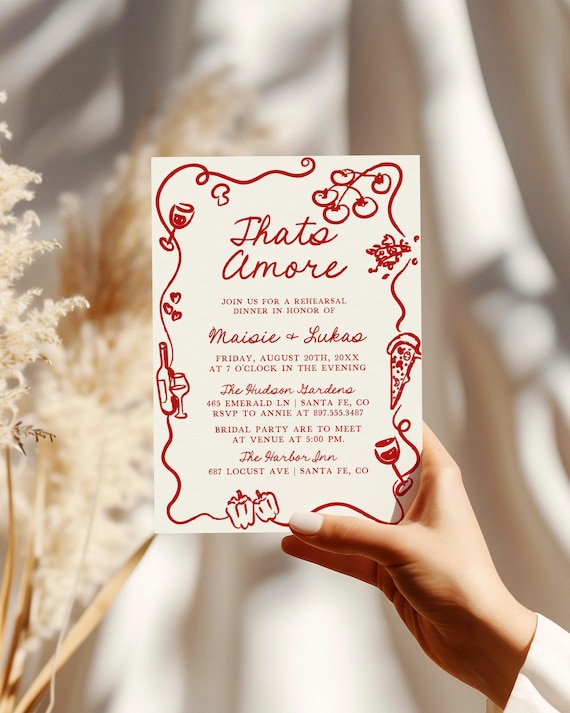 Thats Amore Rehearsal Dinner Invitation Template, Editable Wedding Shower Invite, Printable Engagement Party Invites, French Hand drawn, TA