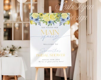 She Found Her Main Squeeze Bridal Shower Welcome Sign Citrus Lemon Bridal Shower Welcome Poster Wedding Shower Decor Printed & Shipped MS