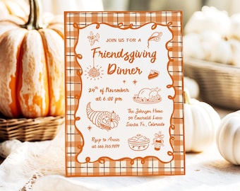 Friendsgiving Dinner Party Invitation Template Fall Thanksgiving Potluck Invite Hand Drawn Autumn Invite Holiday Party Invites for Friends