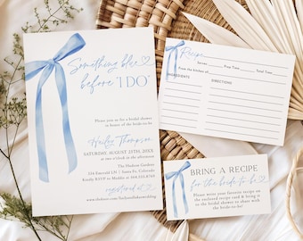 Something Blue Before I Do Bridal Shower Invitation, She's Tying the Knot Bridal Shower Invite Set Blue Bow Bridal Shower Invite Template B1