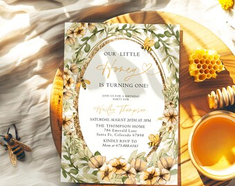 First Birthday Invitation, Bee Birthday Invitation, So Sweet To Bee 1st Birthday Invite, Honey Bee Birthday Party, Bumble Bee Birthday, LH