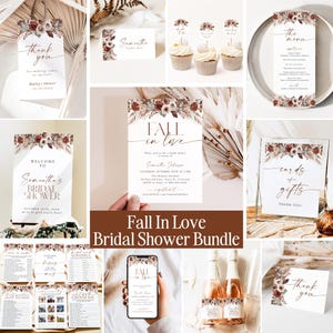Fall in Love Bridal Shower Bundle, Fall Floral Bridal Shower Invitation, Editable Game Bundle, Printable Rustic Bridal Shower Games, IL