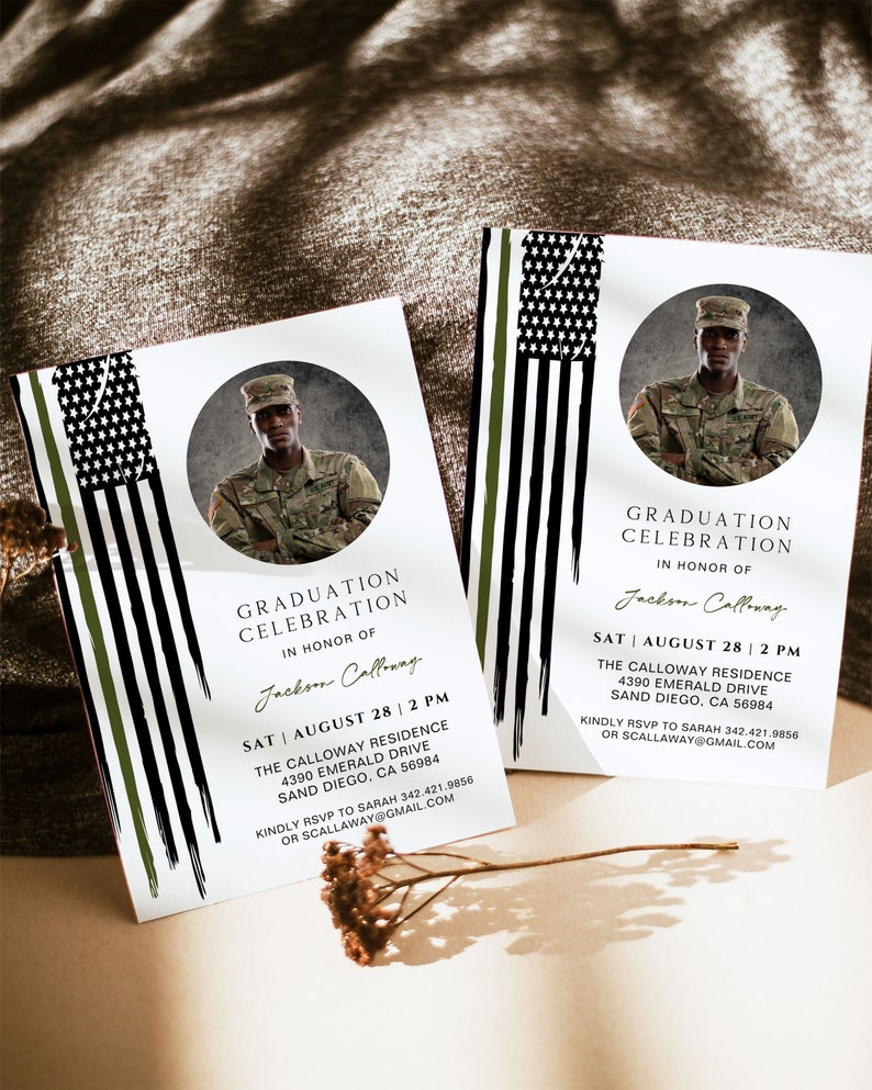 Basic Training Military Graduation Invitation Template, Thin Green Line ...