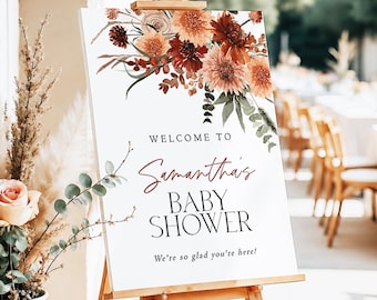 Fall Baby Shower Welcome Sign Terracotta Floral Welcome Poster Rustic Boho Baby Sprinkle Welcome Sign Custom Sign Printed + Shipped J9