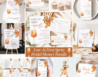Love at First Spritz Bridal Shower Invite, Aperol Spritz Bridal Shower Bundle, Wedding Shower Games, Printable Brunch and Bubbly Invites, S5