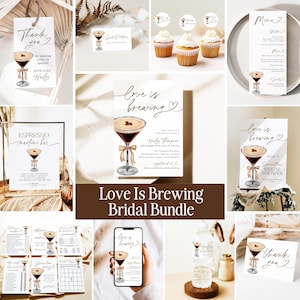 Love Is Brewing Bundle, Espresso Martini Bridal Shower Invitation Template, Printable Brunch Invite, DIY Editable Coffee Wedding Invites EM