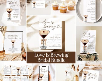 Love Is Brewing Bundle, Espresso Martini Bridal Shower Invitation Template, Printable Brunch Invite, DIY Editable Coffee Wedding Invites EM