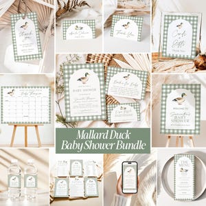 Mallard Baby Shower Invitation bundle, Green Plaid Duck Baby Shower Invite set, Duck Hunting Baby Shower Games, Editable Template MD