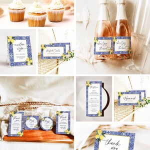 Mediterranean Lemon Bridal Shower Invitation Template Bundle Editable Italian Blue Tiles Frame Invites DIY Main Squeeze Positano Wedding, DB image 5