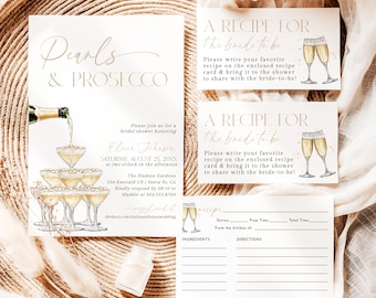 Pearls and Prosecco Bridal Shower Invitation Brunch & Bubbly Champagne Tower Invite Prosecco Wedding Shower Invite Editable Template P7