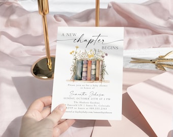 A New Chapter Begins Storybook Baby Shower Invitation Her Next Chapter Begins Baby Shower Invite Wildflower Story Book Printed + Shipped NC1