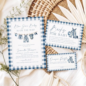 Blue Jean Baby Shower Invitation Set, Denim Baby Shower Invite, A Blue Jean Baby is On The Way, Blue Jean Boy Baby Shower Invites, BJ