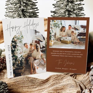 Modèle de carte photo moderne joyeux Noël minimaliste imprimable joyeux Noël, carte de nouvel an simple avec photo, carte postale Boho Arch MC