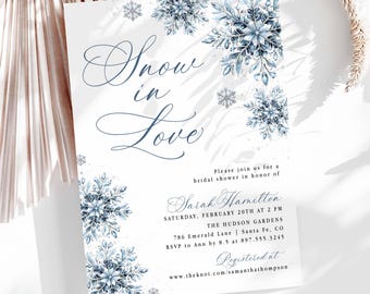 Snow in Love Bridal Shower Invite Snowflake Bridal Shower Invitation Template Editable Blue Winter Wonderland Digital Download Invites SI