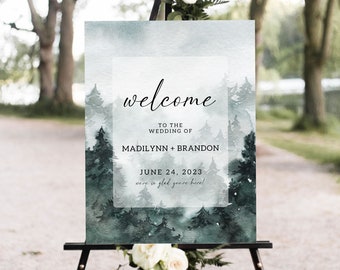 Mountain Wedding Welcome Sign, Winter Shower Welcome Poster, Pine Tree Shower Sign, Rustic Welcome Sign, Printable Wedding Welcome Sign, WW