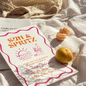 Mall för resplan för möhippa och svensexa med Sun and Spritz-helg, redigerbar handritad Aperol-inbjudan, handskrivna inbjudningar till strandfest bild 4