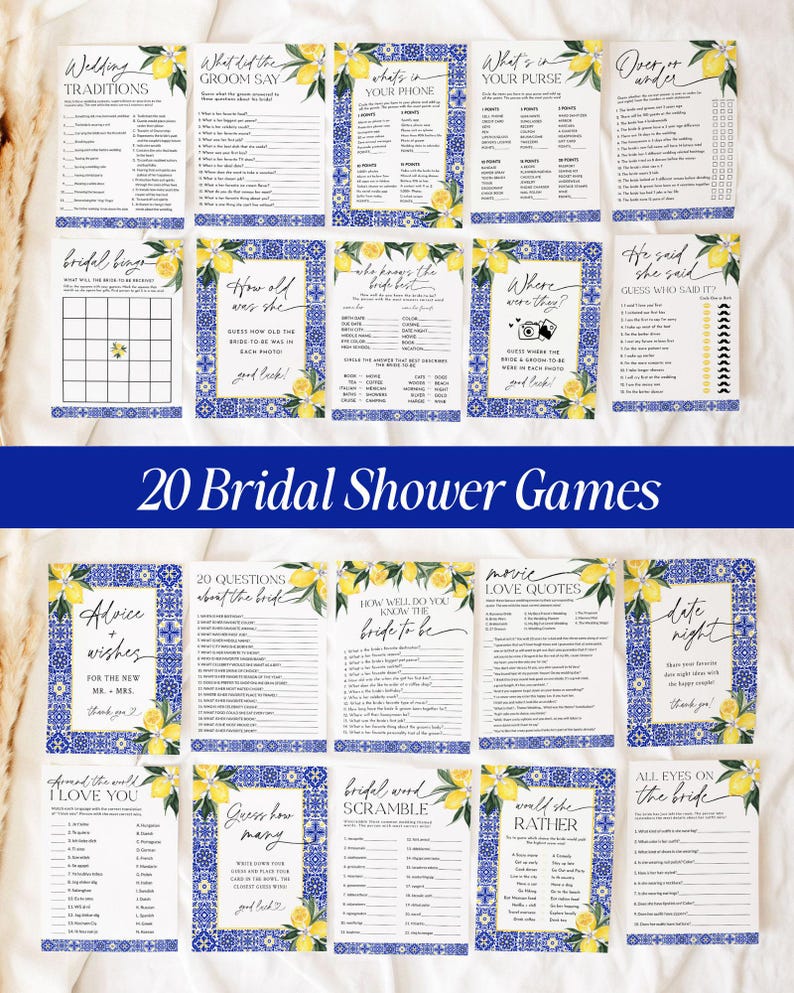 Mediterranean Lemon Bridal Shower Invitation Template Bundle Editable Italian Blue Tiles Frame Invites DIY Main Squeeze Positano Wedding, DB image 6