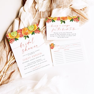 Citrus Bridal Shower Invitation Bundle, DIY Editable Main Squeeze Invite Suite, Printable Fruit Floral Invites, Lemon Orange Grapefruit, FB