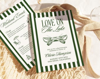 Invitación de despedida de soltera "Amor en el lago", plantilla de invitación para despedida de soltera en el lago, despedida de soltera en campamento, Canva editable, despedida de soltera en el lago Tahoe