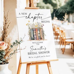 Printed + Shipped A New Chapter Bridal Shower Welcome Sign, Wildflower Her Next Chapter Begins, Storybook Bridal Shower Welcome Sign NC