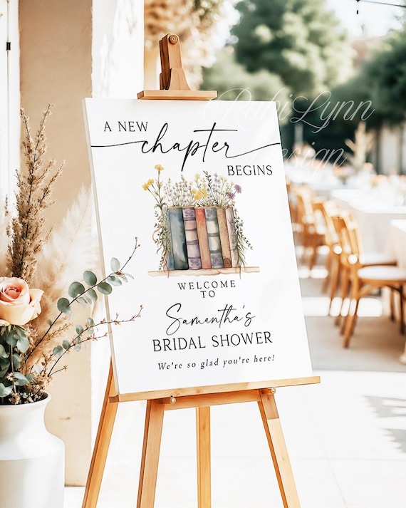 Printed + Shipped A New Chapter Bridal Shower Welcome Sign, Wildflower Her Next Chapter Begins, Storybook Bridal Shower Welcome Sign NC