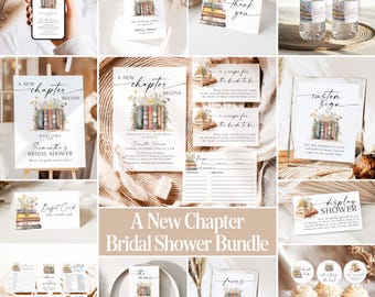 New Chapter Begins Bridal Shower Bundle Templates Editable Her Next Chapter Wedding Shower Package Wildflower Library Book Shower Games NC