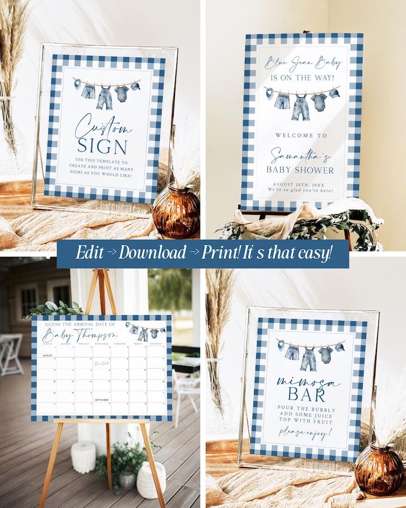 Blue Jean Baby Shower Invitation, Denim Western Baby Shower Template, Western Rustic Baby Shower Invite, Country Boy Baby Shower Invites, BJ imagen 3
