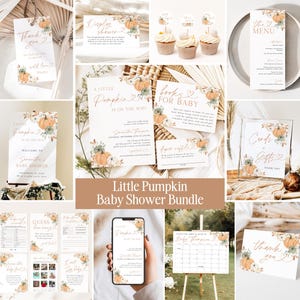 Little Pumpkin Fall Baby Shower Bundle, Floral Pumpkin Set, Editable Baby Shower Invitation Bundle, Printable Fall Baby Shower Games G5