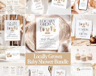 Locally Grown Baby Shower Bundle Farmers Market Baby Shower Bundle Home Grown Baby Shower Games Editable Girl Baby Shower Invitation HG