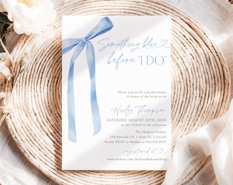 Something Blue Before I Do Bridal Shower Invitation She's Tying the Knot Bridal Shower Invite Blue Bow Bridal Shower Editable Template B1