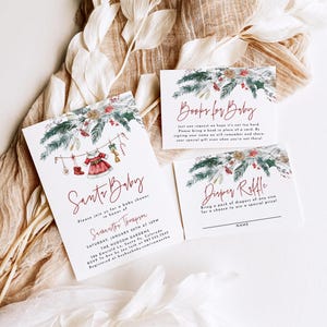 Christmas Baby Shower Invitation, Santa Baby Shower Invitation Set, Winter Baby Shower Invite Template, Winter Wonderland Baby Shower SB